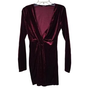 Fashion Nova Knot My Cup Of Tea Velvet Mini Slit Long Sleeves Dress S
